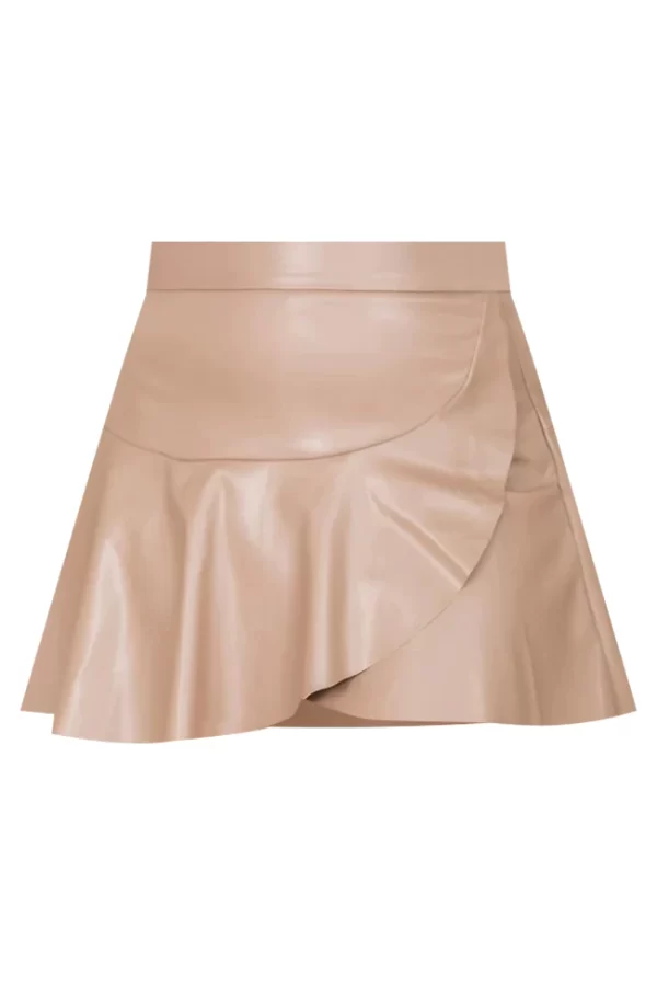 One More Last Chance Brown Ruffle Detail Faux Leather Skirt - Image 10