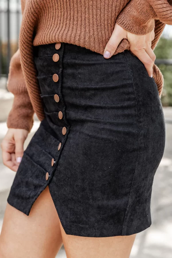 Feels So Right Black Side Button Corduroy Skirt - Image 3
