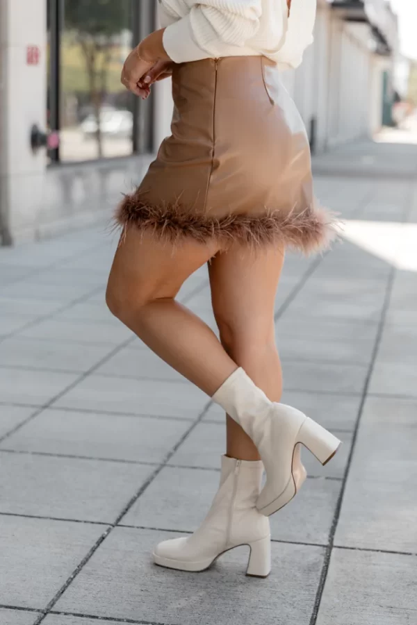 Be This Close Brown Feather Trim Skirt - Image 3