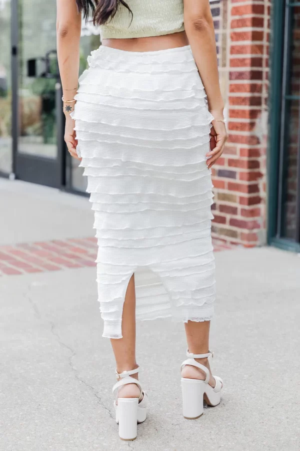 On A Roll Cream Textured Ruffled Midi Skirt - Image 3
