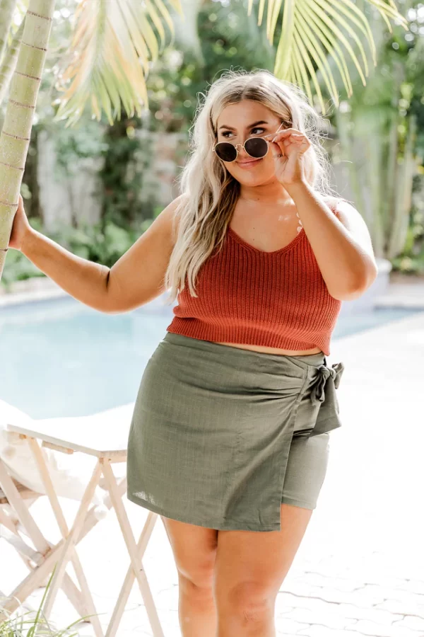 You're In Luck Olive Linen Knot Skort FINAL SALE - Image 5