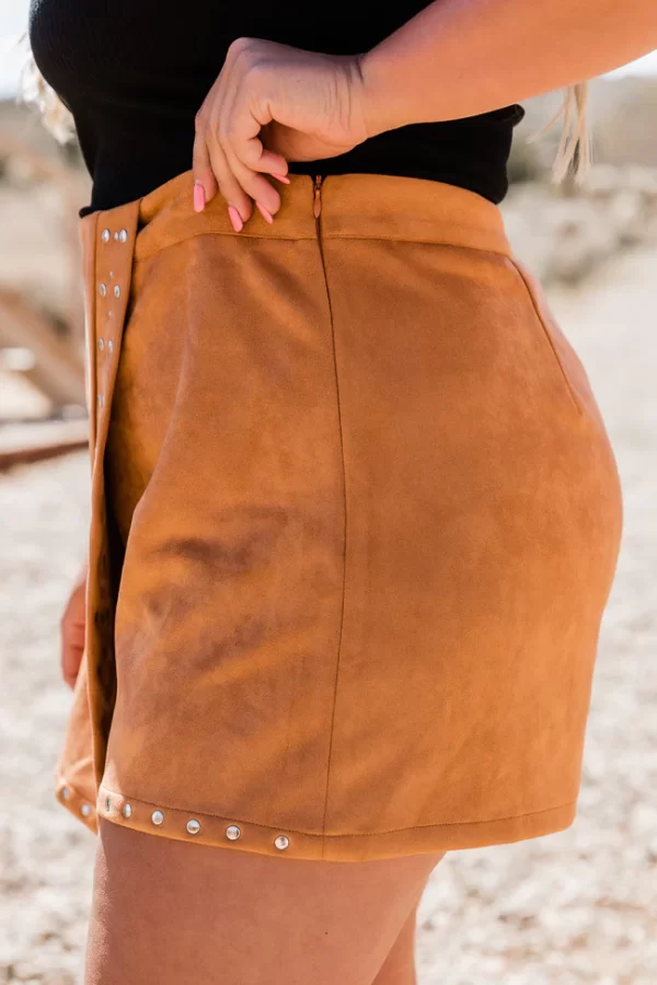 Kick The Dust Up Brown Suede Studded Skort - Image 5