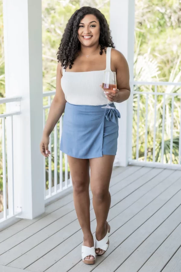 You're In Luck Blue Linen Knot Skort FINAL SALE - Image 6