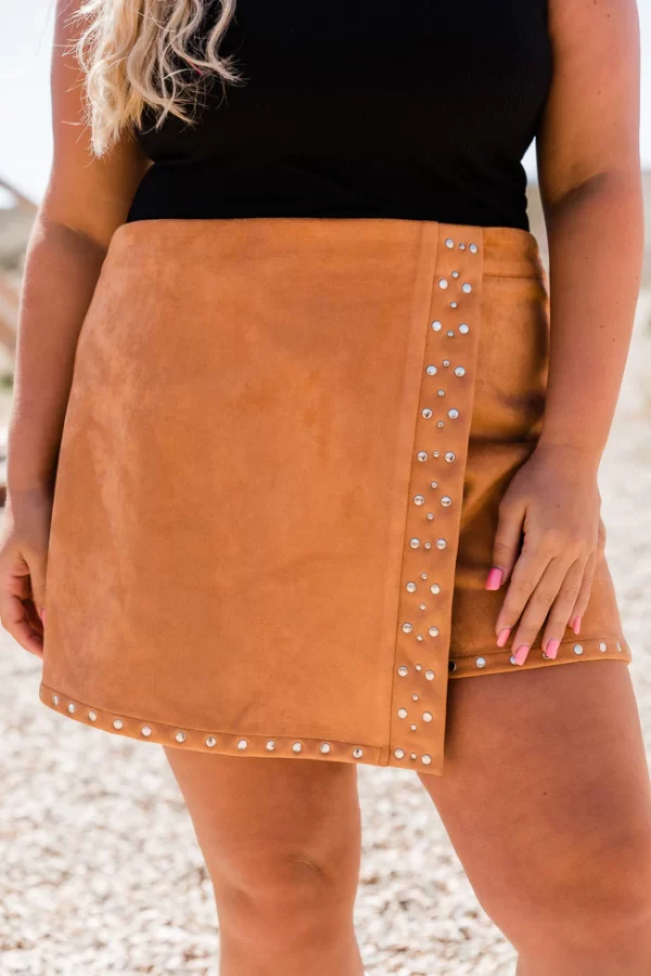 Kick The Dust Up Brown Suede Studded Skort - Image 7