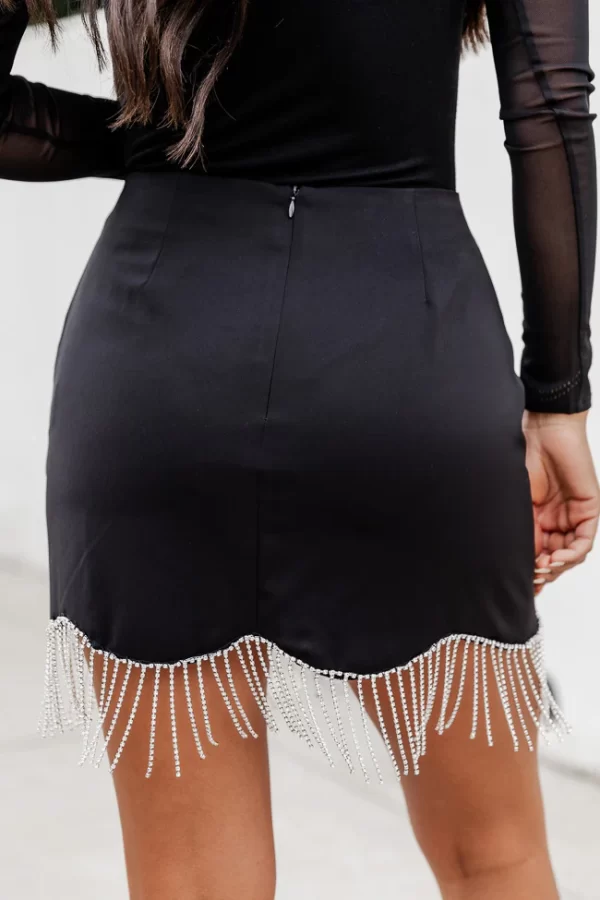 What You're Missing Black Rhinestone Fringe Hem Mini Skirt - Image 3