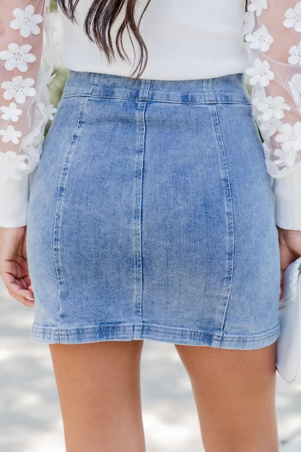 My Time To Shine Medium Wash Side Slit Denim Skirt - Image 4