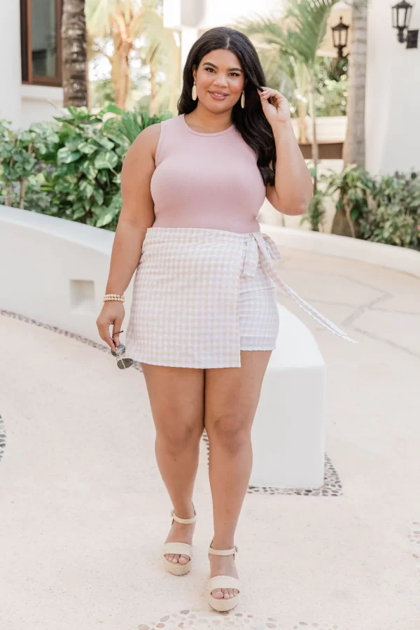 Lost On You Taupe Gingham Skort FINAL SALE - Image 2