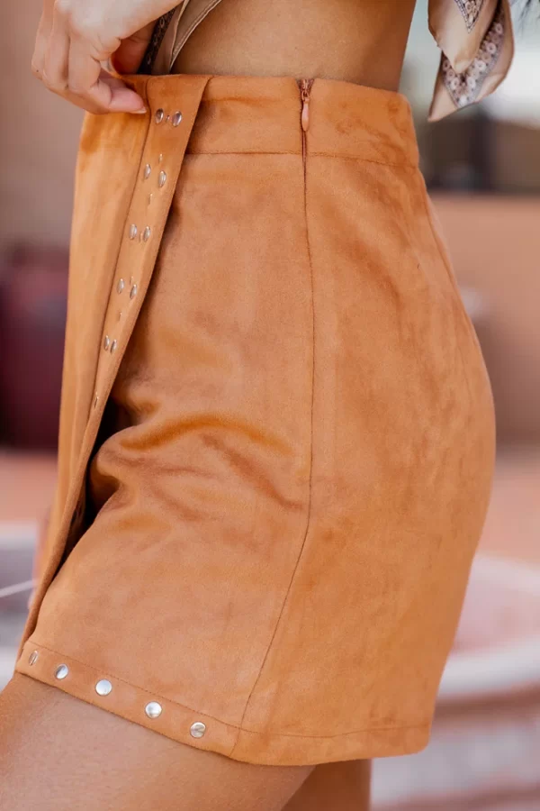 Kick The Dust Up Brown Suede Studded Skort - Image 3