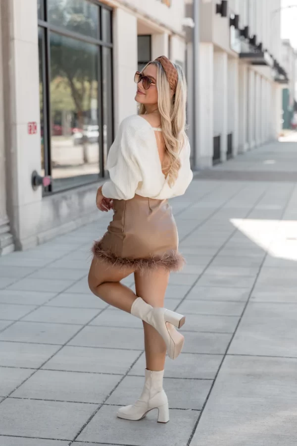 Be This Close Brown Feather Trim Skirt - Image 4