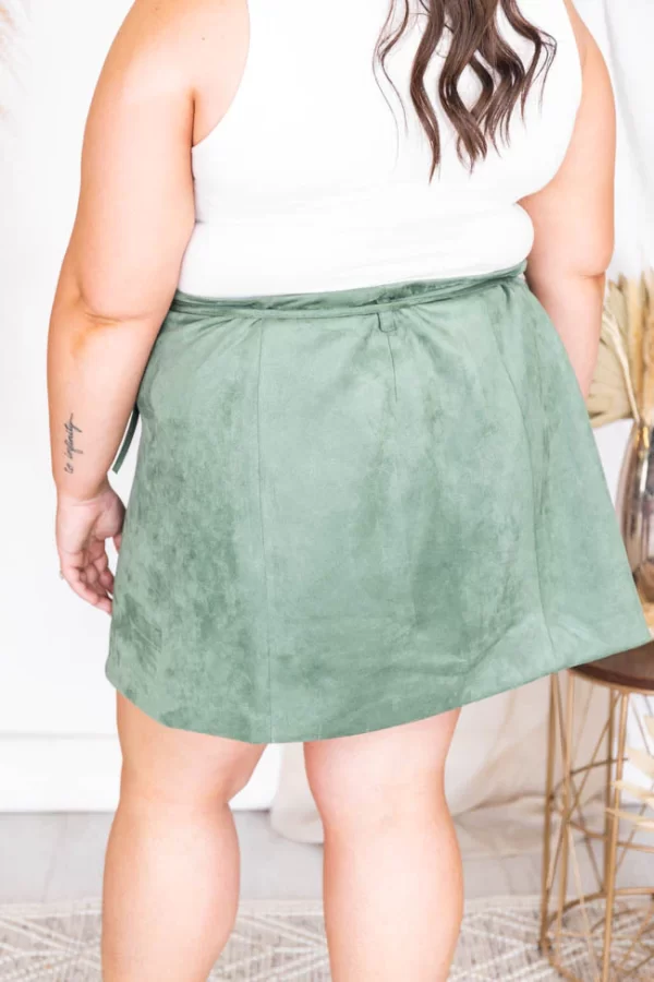 Other Half Of Me Olive Tie Waist Suede Skirt - Image 17
