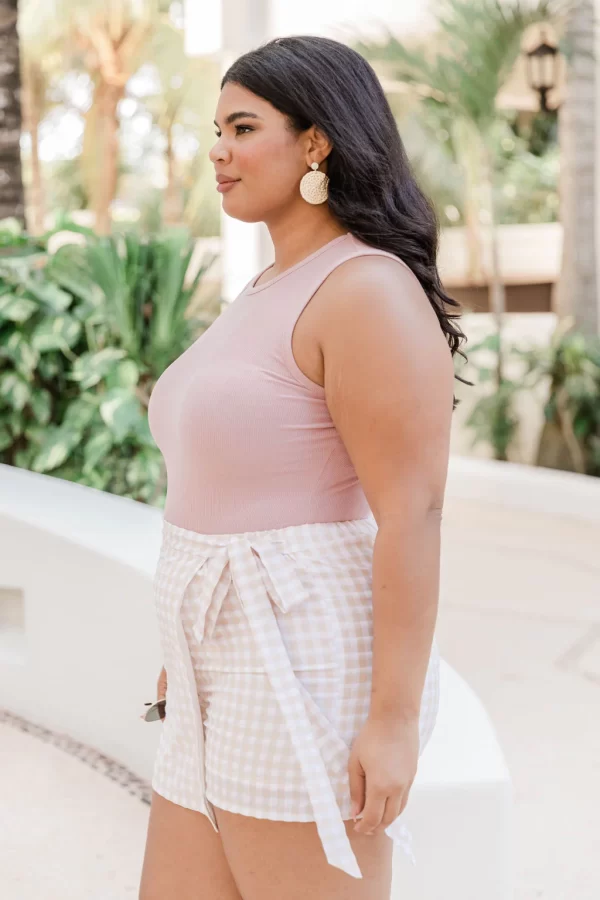 Lost On You Taupe Gingham Skort FINAL SALE - Image 3
