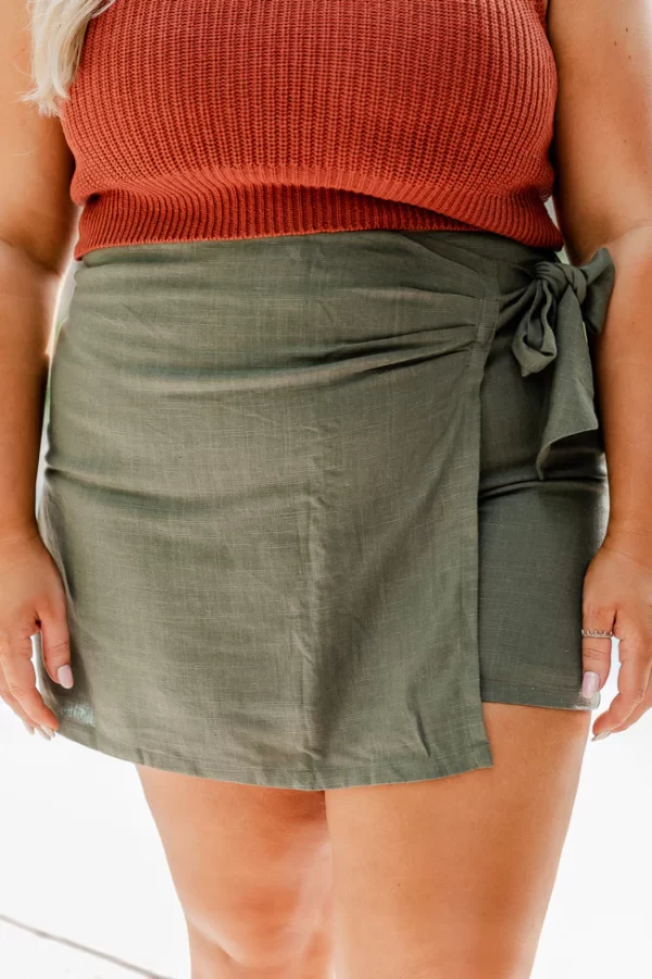 You're In Luck Olive Linen Knot Skort FINAL SALE - Image 2