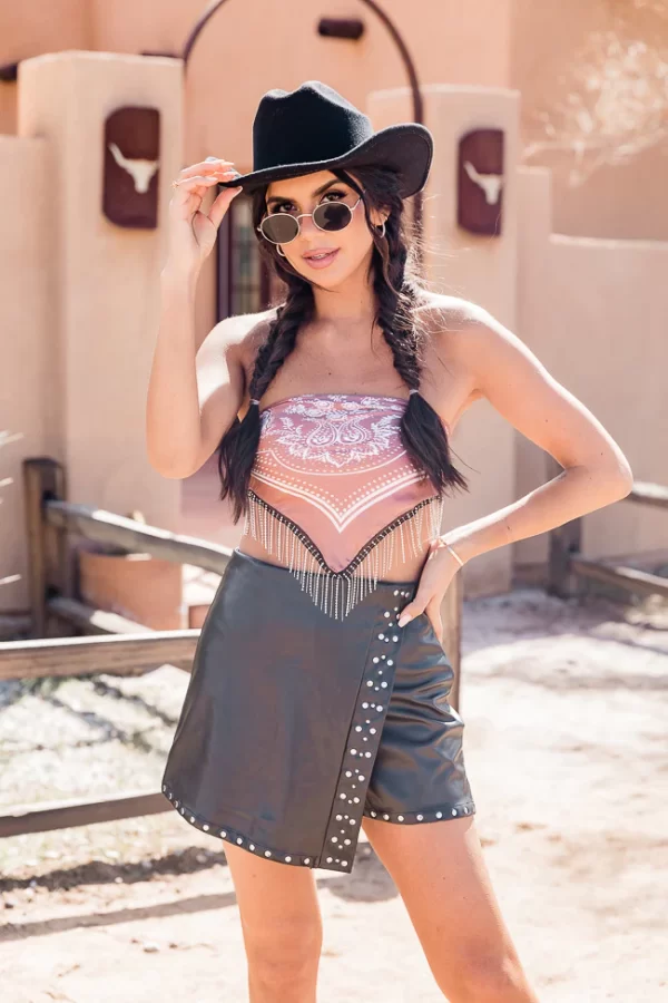 Kick The Dust Up Black Faux Leather Studded Skort