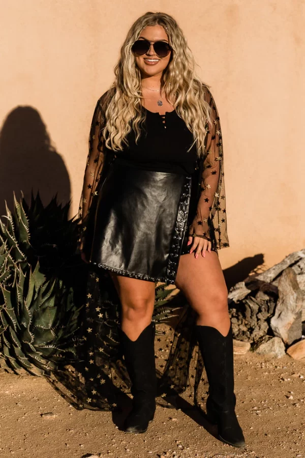 Kick The Dust Up Black Faux Leather Studded Skort - Image 8