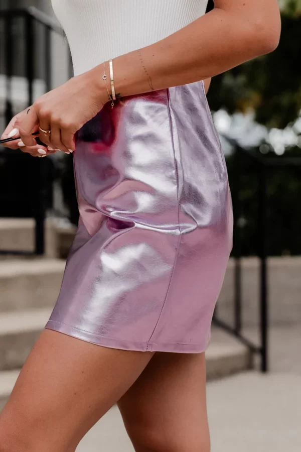 My Mistake Pink Metallic Mini Skirt - Image 3