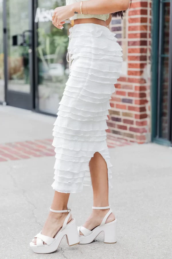 On A Roll Cream Textured Ruffled Midi Skirt - Image 2