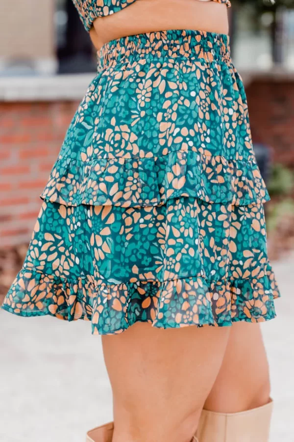 Hear Me Out Teal Abstract Printed Ruffle Trim Skirt - Image 3