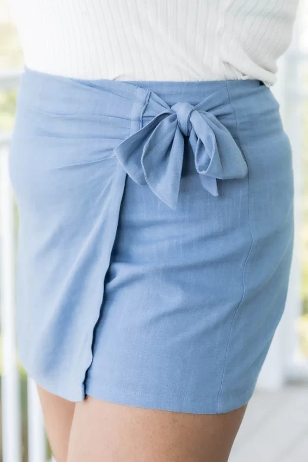 You're In Luck Blue Linen Knot Skort FINAL SALE - Image 14