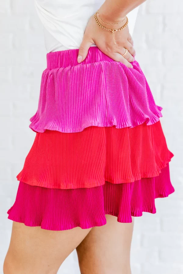 See You At Sunset Pink Colorblock Plisse Tiered Skirt - Image 5
