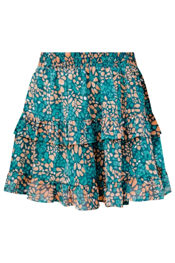 Hear Me Out Teal Abstract Printed Ruffle Trim Skirt - Image 5