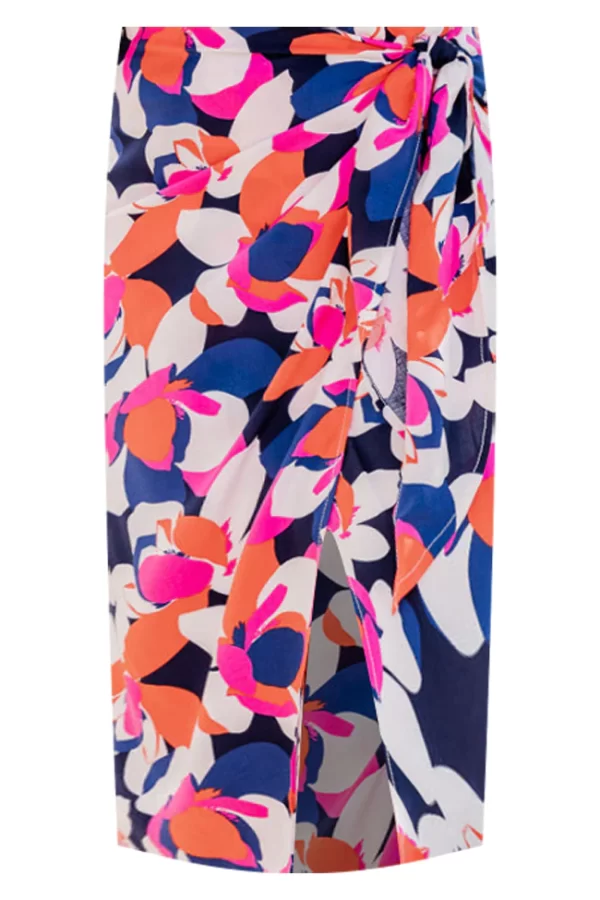 Sophisticated Beauty Navy And Pink Multi Printed Midi Skirt - Image 5