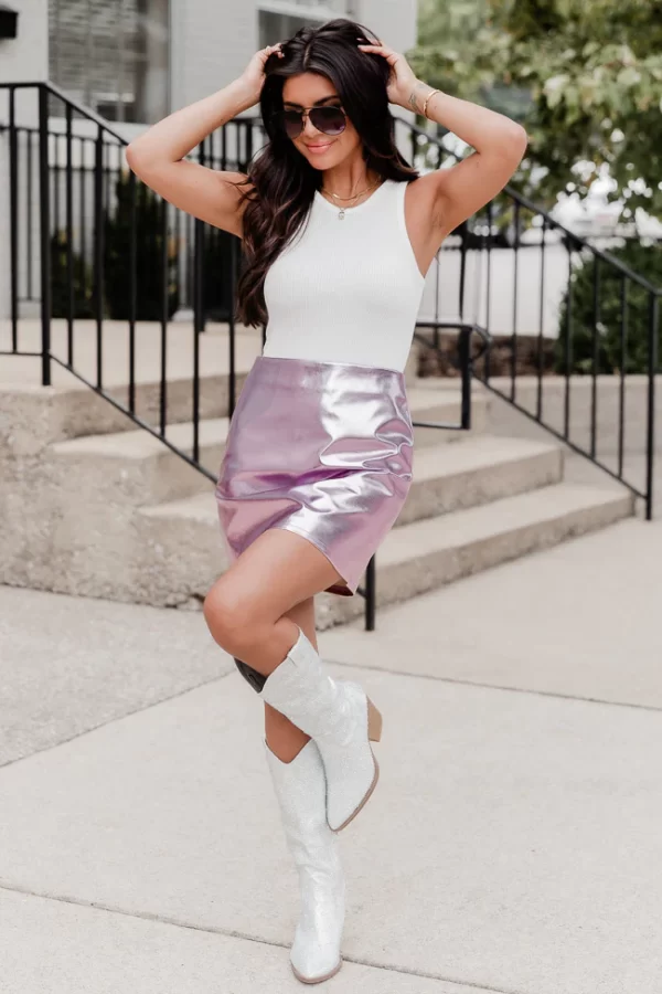 My Mistake Pink Metallic Mini Skirt - Image 2