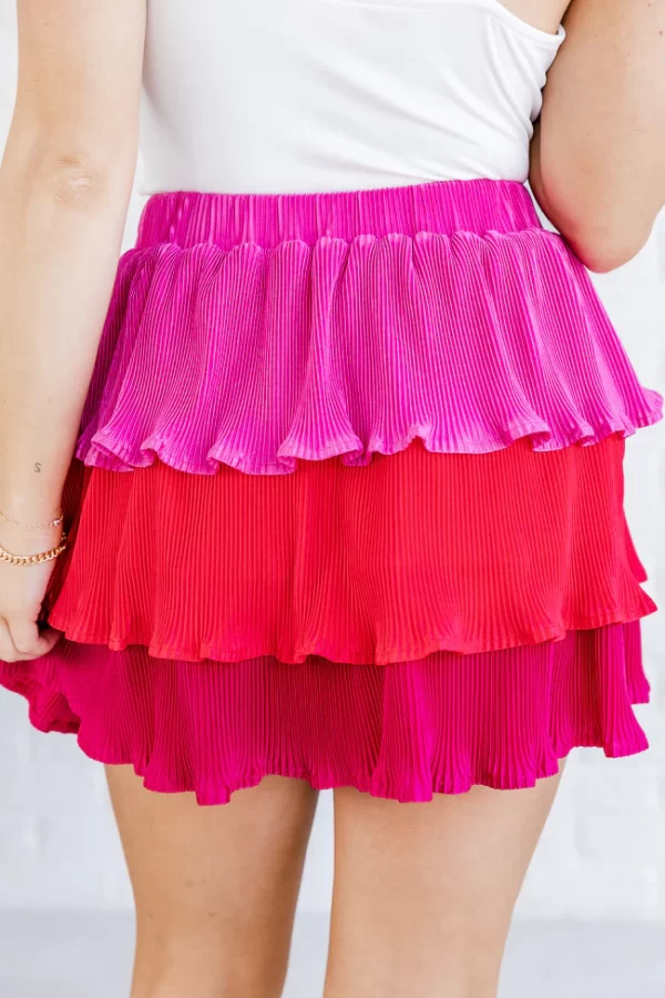See You At Sunset Pink Colorblock Plisse Tiered Skirt - Image 4